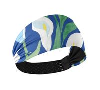 Blu e Bianco Calla Lily Fiori no slip moda fasce per le donne Fasce elastiche per il sudore per la testa per la corsa pallavolo make up cintas para el pelo de mujer
