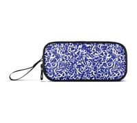 Blu e Bianco Cartoon Graffiti Nylon Pencil Bag con Cerniera Grande Capacità Cerniera Mesh Astuccio Cancelleria per High School Man