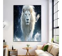 Blu E Bianco Decorazione Per La Casa,Manifesto,Leone Stellare Decorazione Animali Fantastici Camera Da Letto,Stampa Immagini Soggiorno Ufficio Parete Poster,Senza Cornice 30X40Cm
