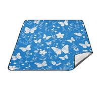 Blu e Bianco Farfalla Fiori Impermeabile Picnic Mat Erba Resistente all'acqua Grande Coperta da Spiaggia per la Famiglia Picnic Articoli mantas para la playa