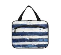 Blu e Bianco Linee Hanging Toiletry Borse per le Donne con Gancio Designer Moda Toiletry Borse per Accessori Da Viaggio Donne Vacanza bolso de Mano para Hombre, Linee Blu e Bianche, M, casual