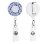 Blu e Bianco Motivo Floreale Femminile Estetica Retrattile Porta Badge Reel Clip ID Card Holder per Medico Infermiere Studente Ufficio Lavoratore