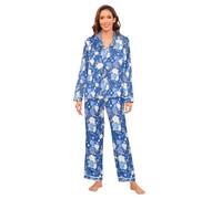 Blu e Bianco Romantico fiori di San Valentino donna raso pigiama set Comfort gamba larga piuma polsino donna pigiama di seta matrimonio sonno partito M bata para dormir de mujer manica lunga