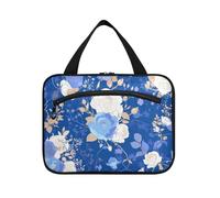 Blu e Bianco Romantico fiori di San Valentino Hanging Travel Toiletry Bag per con gancio, Designer Necessities Tote Bag per gli elementi essenziali di viaggio per le donne zaino zaino bolso para