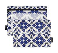 Blu e Bianco Vintage Pattern Cerniera Astuccio con Finestra Trasparente Grande Astuccio con Cerniera Finestra Trasparente & Occhielli 3 Anelli Raccoglitore per Conservare Studenti di Scuola Forniture