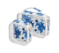 Blu e Fiore e Bianchi 2 Pack Clear Men Toiletry Bag TSA Approvato Portatile Trasparente Makeup Bag Uomo Kit Rasatura