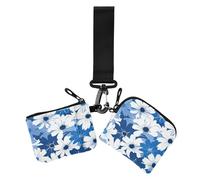 Blu e FIORE e bianchi Delle Donne Sacchetti di Moneta Titolare di Carta Grande Capacità Della Chiusura Lampo Portafoglio con Portachiavi per il Lavoro 2 Pz de mujer para tarjetas, Blu e FIORE e