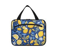 Blu e Giallo Estate Limone Appeso Mens Toiletry Borse per Viaggiare con gancio, Designer Custodia pieghevole per articoli da toeletta per Viaggio Essentials per le Donne Palestra bolso de para Mujer L