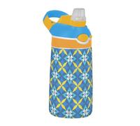 Blu e Giallo Giapponese Fiori Vintage Bottiglia di Acqua con Silicone Cannuccia A Prova di Perdite Tazza Da Viaggio per Viaggi e Sport Termo de agua Fria
