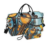 Blu e Giallo Modello Astratto Grande Viaggio Duffel Bagaglio Viaggio Pernottamento Trasporto Borsa Sportiva Borsone con Cinghia Regolabile per Palestra Pieghevole, Modello astratto blu e giallo, 1