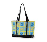 Blu e Giallo Paw Prints Borse impermeabili per le donne con cerniera carry on tote bag per palestra con pannolino