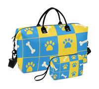 Blu e Giallo Paw Prints Ossa Decorativo Carry On Personal Item Bag Sport Duffel Borse con Cinghia Regolabile per Viaggi di Lavoro 2 Pz Set bolso para en Avion