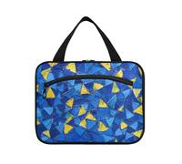 Blu e Giallo pittura ad olio Sense Triangolo Hanging Travel Bag Kit da toilette con gancio, Designer Borsa Essenziale con scomparti per mamma Crociere bolso para maquillaje de Mujer L