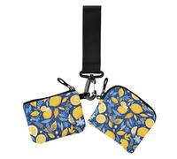 Blu e Giallo Summer Lemon Donne Cambiamento Portafoglio Porta Carte di Formato Compatto Cambiamento Portafoglio con Cerniera Tasca per Monete per Lady 2 Pz, Limone estivo blu e giallo, 1 size, Casual