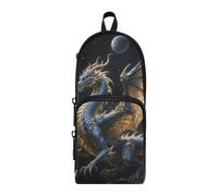 Blu e Golden Dragon Nylon 3 Scomparti Matita Borse Per Ragazze Adolescenti Grande Capacità Astuccio Per Ragazzi Scuola Cancelleria per College