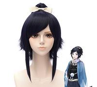 Blu e Nero Misto Corto Diritto Leggero Anti Warping Con Una Parrucca A Coda Di Cavallo Touken Ranbu Yamatonokami Yasusada Cosplay Parrucca (Singola)