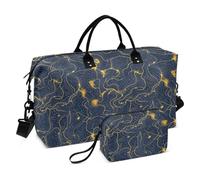 Blu e Oro Adventure Map Bagagli Decorativi Borsa da Viaggio Sport Tote Gym Bag con Cinghia Regolabile per Trekking Pieghevole bolsas para viajar en Avion de Mujer