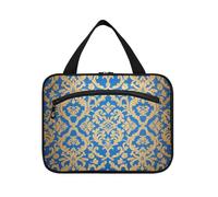 Blu e Oro Barocco Vintage Fiori appesi grandi borse cosmetiche per le donne con gancio, design compatto borsa per la cura della pelle per accessori da viaggio per le donne campeggio estuche de