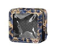 Blu e Oro Cartone Animato Circo Clown Carino Viaggio Trucco Borsa In Pelle Trasparente Toiletry Bag Borse Organizzatore in Pelle per Volare