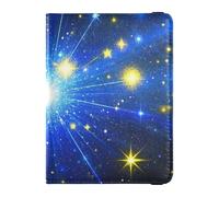 Blu e Oro Cielo Romantico Cuoio decorativo portafoglio da viaggio da donna Porta passaporto Documenti di Viaggio Organizzatore Protector Copertura del passaporto con blocco RFID Impermeabile, Cielo