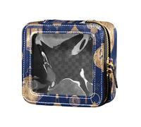 Blu e Oro Europeo Vintage Light Clear Make Up Bag Cuoio Trousse Piccola Borsa Cosmetici per Viaggio