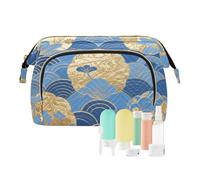 Blu e Oro Giapponese Retro Onde Del Fiore Della Medicina Sacchetto Impermeabile Cosmetici Borse Per La Borsa per Trucco Pennelli bolsas para monedas de mujer, Onde floreali retrò giapponesi blu e oro
