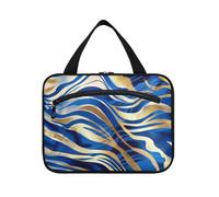 Blu e Oro Leopard Print Hanging Travel Makeup Bag Grande con gancio, Designer pieghevole articoli da toeletta Bag per Essentials per le donne Camping organizador de maquillaje para viaje, Stampa