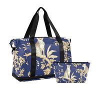 Blu e Oro Leopardo Foglie Duffel Bag Carry On Weekend Borsa con Borsa da toilette per viaggio Set di 2 pezzi, foglie di leopardo blu e oro, taglia unica, Foglie di leopardo blu e oro, 1 size