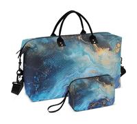 Blu e Oro Marmo Decorativo Oversize Viaggio Duffel Bag Gym Bag con Toiletry Bag per Viaggio 2 Pz Set bolso para en Avion