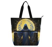 Blu e oro misteriosi Tarocchi Astrologerk Kids Cute Tote Bag per ragazzi ragazze donne borsa tote impermeabile riutilizzabile borsa della spesa con cerniera per college shopping spiaggia
