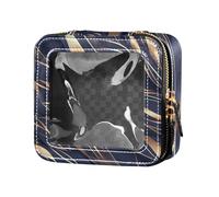 Blu e Oro Retro Righe Irregolari Trasparente Viaggio Trucco Bag Borse da Viaggio per Articoli da toeletta Organizzatore di Trucco