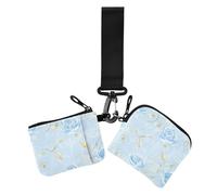 Blu e Oro Retro Romantiche Rose Portamonete da Donna Porta Carte Sottile Staccabile Protezione per Carta d'identità con Tasca con Cerniera per Signora 2 Pz, Rose romantiche retrò blu e oro, 1 size