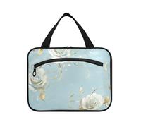Blu e Oro Retro Romantico Rose Appeso Toiletry Borse per Viaggiare Donne con Gancio, Designer Essenziale Impermeabile Cosmetici Borsa per Viaggi Donne Hotel envase para Perfume de L