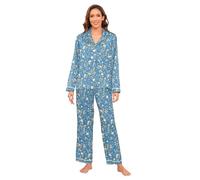 Blu e Oro Romantico Fiori di San Valentino Pigiama Set Donna Leggero e Confortevole Set Pigiama da Donna Single Party M bata para dormir de mujer manica lunga loungewear 2 pezzi lounge pjs raso
