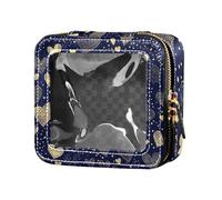 Blu e oro San Valentino amore romantico trasparente trucco organizzatore borsa borsa da toilette con cerniera borse organizer in pelle per viaggiare
