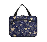 Blu e oro San Valentino romantico amore appeso borsa da toilette per le donne con gancio, designer essenziale per mamma bolsas para maquillaje L, Blu e oro San Valentino amore romantico, moderno