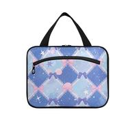 Blu e rosa carino fiocco check appeso trucco custodia da viaggio con gancio, designer essenziale kit da barba borsa per gli uomini per il viaggio trucco hotel bolso de maquillaje para Mujer L