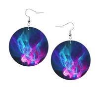 Blu E Rosa Fuoco Stampa Piercing Rotondo Orecchini In Pelle Set 1 Paio di Eleganti Orecchini In Pelle Penzolare Cerchio Per Le Donne Gioielli Regali, One Size, Poliestere