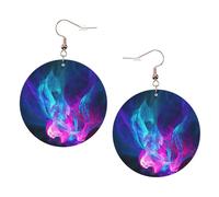 Blu E Rosa Fuoco Stampa Piercing Rotondo Orecchini In Pelle Set 1 Paio di Eleganti Orecchini In Pelle Penzolare Cerchio Per Le Donne Gioielli Regali, One Size, Poliestere