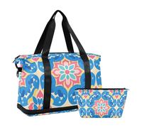 Blu e Rosso Giapponese Vintage Fiori Oversize Viaggio Duffel Bag Carry on Bag con Toiletry Bag per Trekking 2 Pz Set, Fiori vintage giapponesi blu e rossi, 1 size