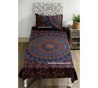 Blu Elefante Mandala Stampa 100% Cotone Doppio Misura Letto Foglio Con 1 Cuscino