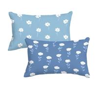 Blu Federa Cuscini Rettangolari Divano Set di 2, Federe Cuscino Letto 50x75 Fiori Bianchi Motivo con Cerniera Invisibile Design, Bifacciale Stampa Autunnale Copricuscino, Velluto Materiale, Model411