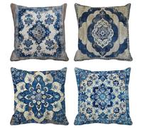 Blu Federe Cuscini Divano 50X50 Set di 4 Boemia Cuscini per Divano Esterno Morbido Quadrato Cushion Covers per Arredo Camera da Letto Primavera Estate Giardino Patio Decorazione Della Casa 14I-0
