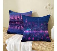 Blu Federe Cuscini Divano 70 x 70 CM Paesaggio Set di 2, Copricuscino Impermeabile Federe Lino con Cerniera Invisibile Stampa Fronte-Retro, Comfort Traspiranti Copricuscini Home Decoration W-1288
