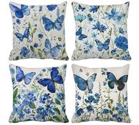 Blu Federe Cuscini Divano 70x70 Cuscini da Esterno Morbido Set di 4 Farfalla Cushion Covers per Camera da Letto Soggiorno Divano Primavera Estate Esterno Patio Giardino Panca Decorativi Regalo d13-I