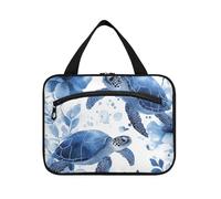 Blu fiore tartaruga appeso oggetto personale borsa da viaggio con gancio, borse di trucco compatte progettista per viaggiatore hotel bolso de para Mujer L