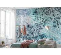 Blu Fiori Selvatici Camera Carta da Parati 366x246cm Floreale Foto Murale Pieno