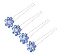 Blu Forcine per Chioma, 4 Pezzi a U Fiori e Cristalli | Metallo Decorato, a Forma di U, per Raccolti e Chignon, per Cerimonie Serali e Feste Eleganti
