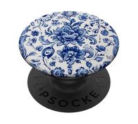 Blu francese e bianco, motivo Toile De Jouy PopSockets PopGrip Adesivo