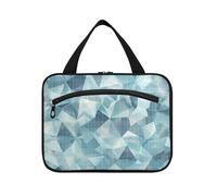 Blu geometrie irregolari Hanging Travel Makeup Bag per le donne con gancio, designer carino snack bag per crociera viaggio zaino zaino estuche para guardar maquillaje, Geometrie irregolari blu, L